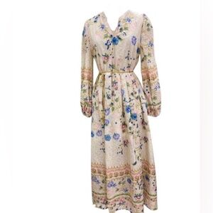 Pink florals botanicals inspired eyelet lace billowy sleeve dress size small new